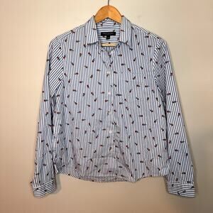 Banana Republic Quinn Boy Fit Roses Blue White Striped Shirt Women's Size S